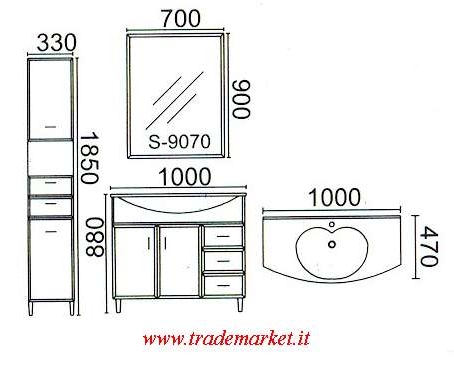 MOBILE PER BAGNO cm. L.100 H.88 P. 47 SPECCHIO E MOBILE come da foto